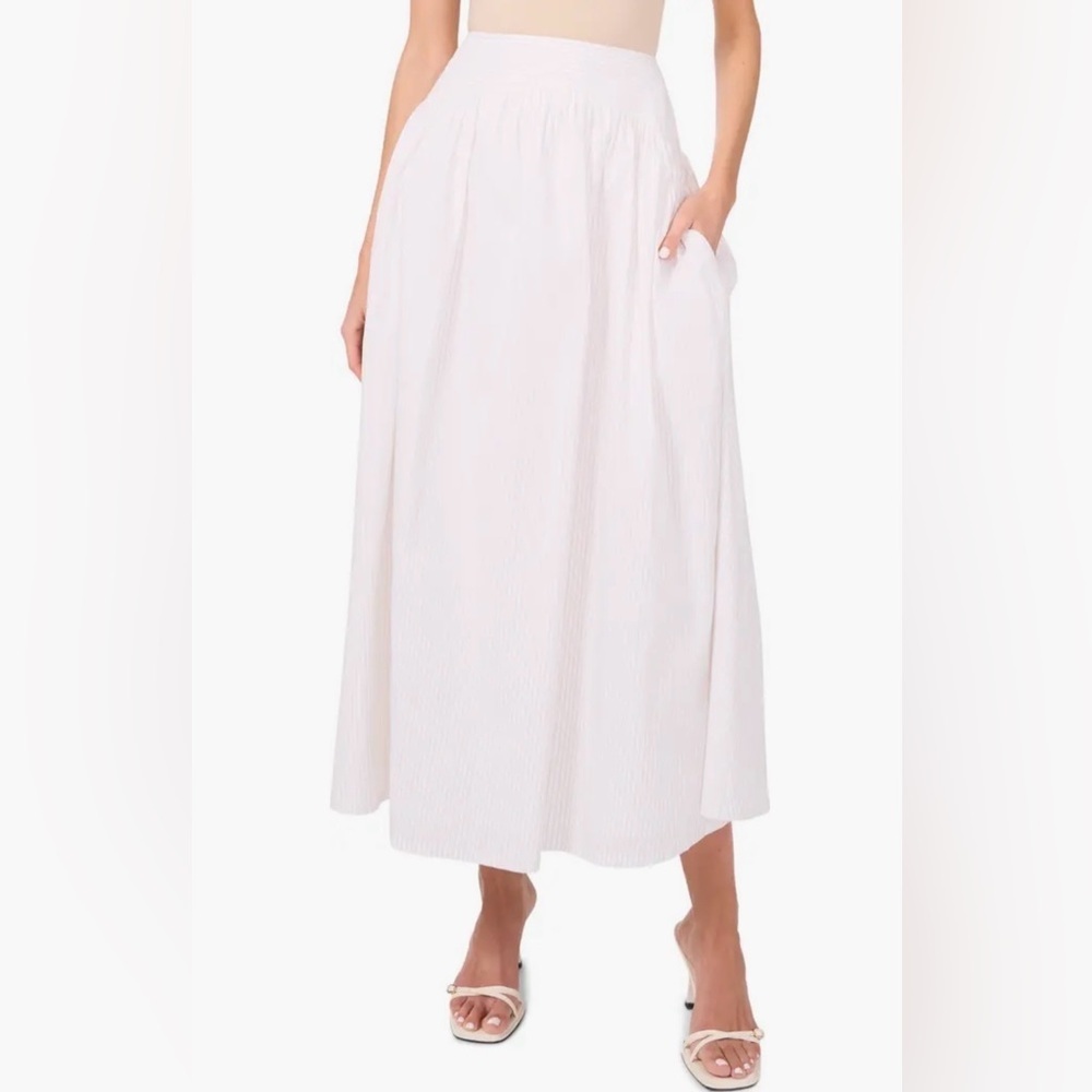New Parker The Julianne Pinstripe Cotton Maxi Skirt Cream A-Line Pockets